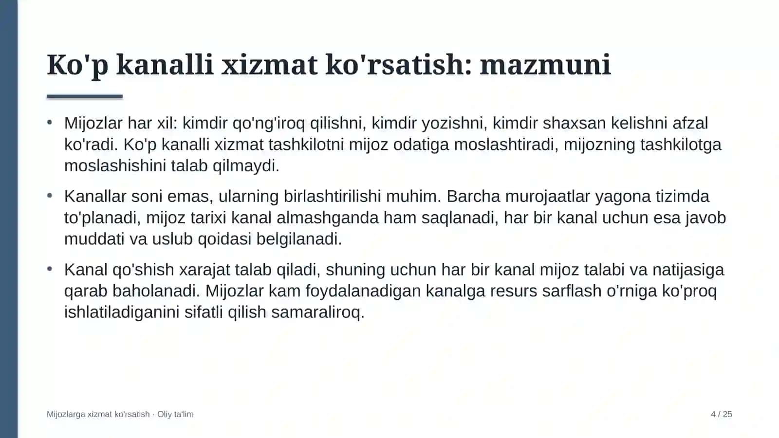 dilerlik tarmoqlarida ko'p kanalli xizmat ko'rsatishni yo'lga qo'yish 7194 4