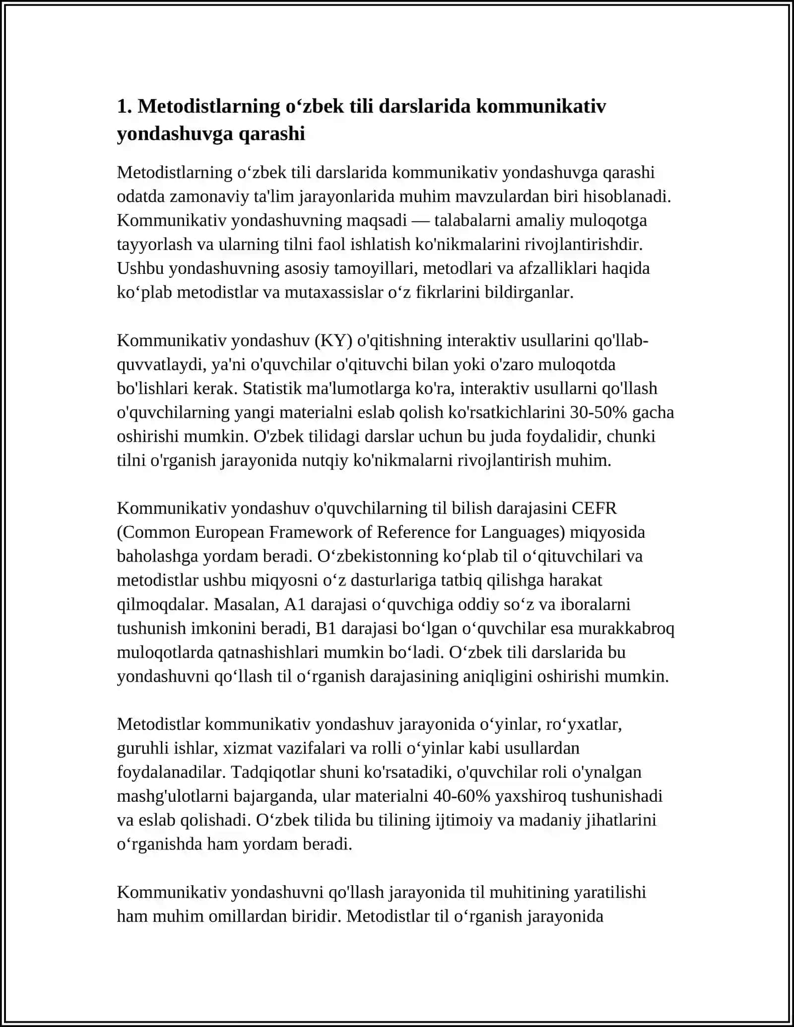 O'ZBEK TILINI O'QITISH YUZASIDAN METODISTLAR QARASHLARINI O'RGANISH 4