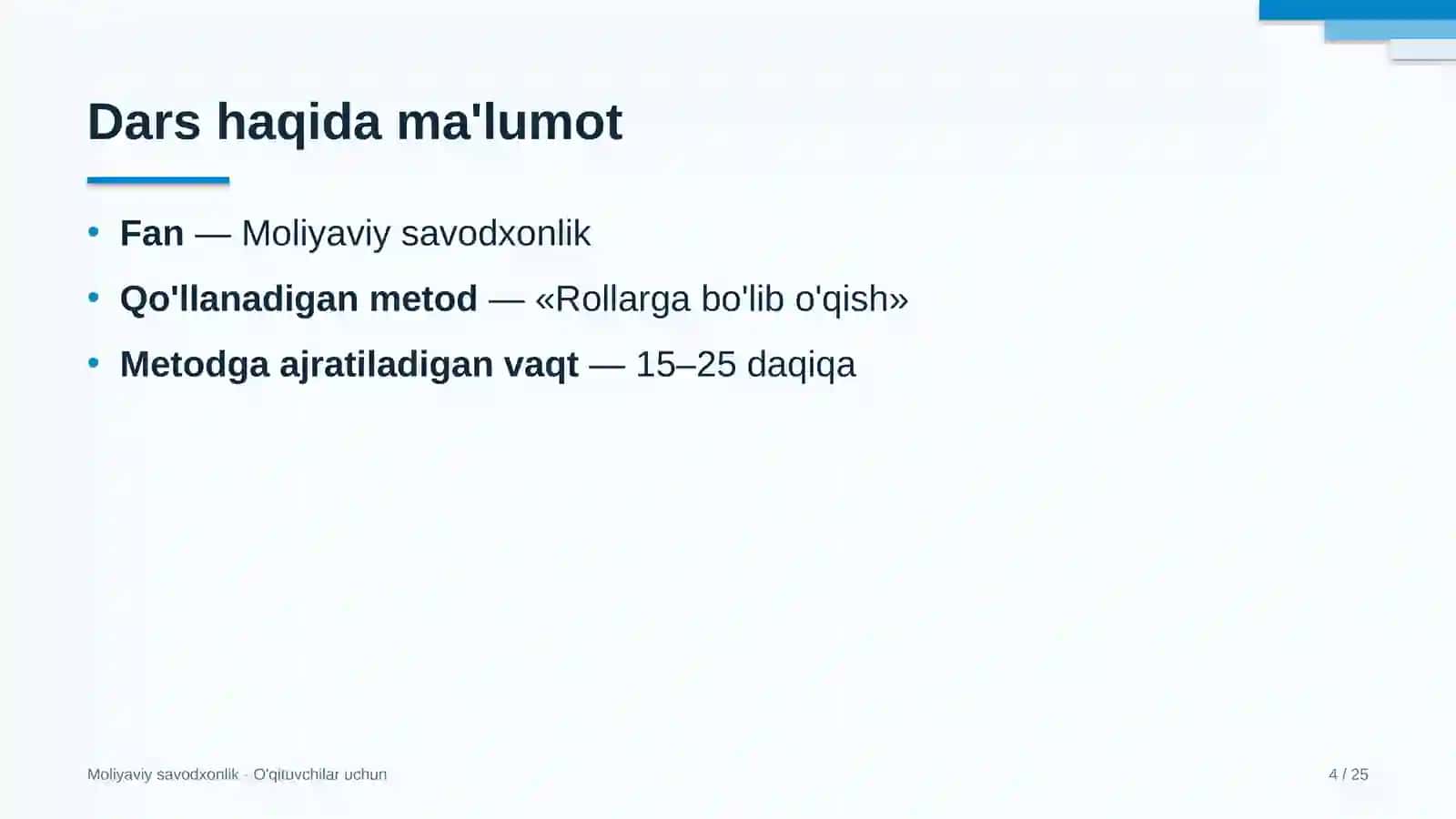 moliyaviy savodxonlik darslarida rollarga bo'lib o'qish metodidan foydalanish 1481 4