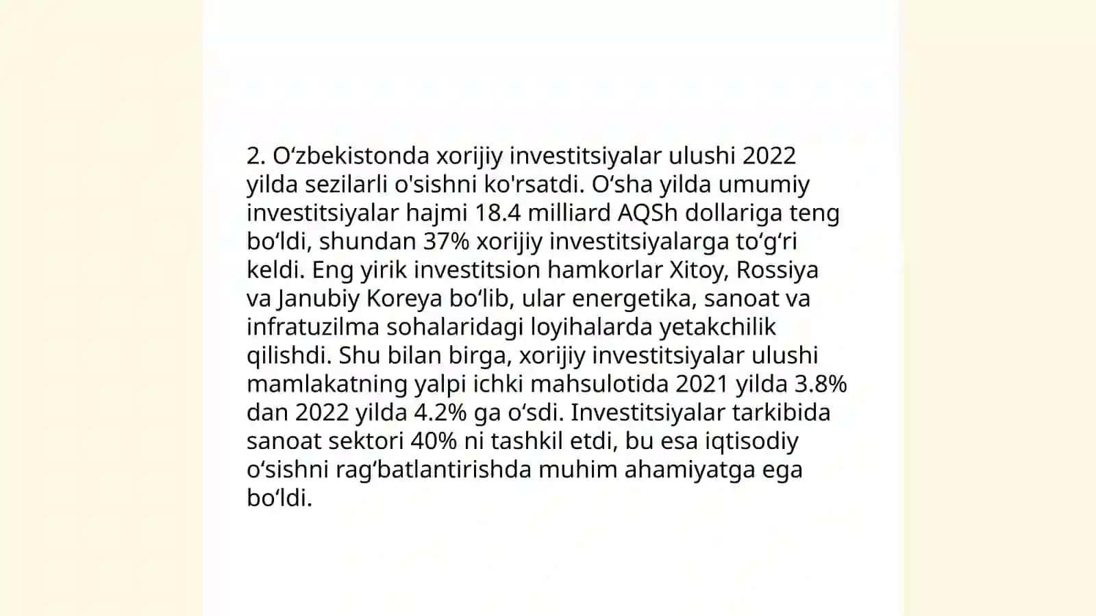 Qibray tumaniga 2022-20025 yillarda kiritilgan investitsiyalar statistikasi 4