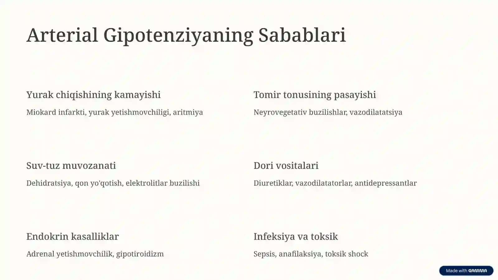 Arterial gipotenziyalar, ularning turlari,sabablari va rivojlanish mexanizmlari 4