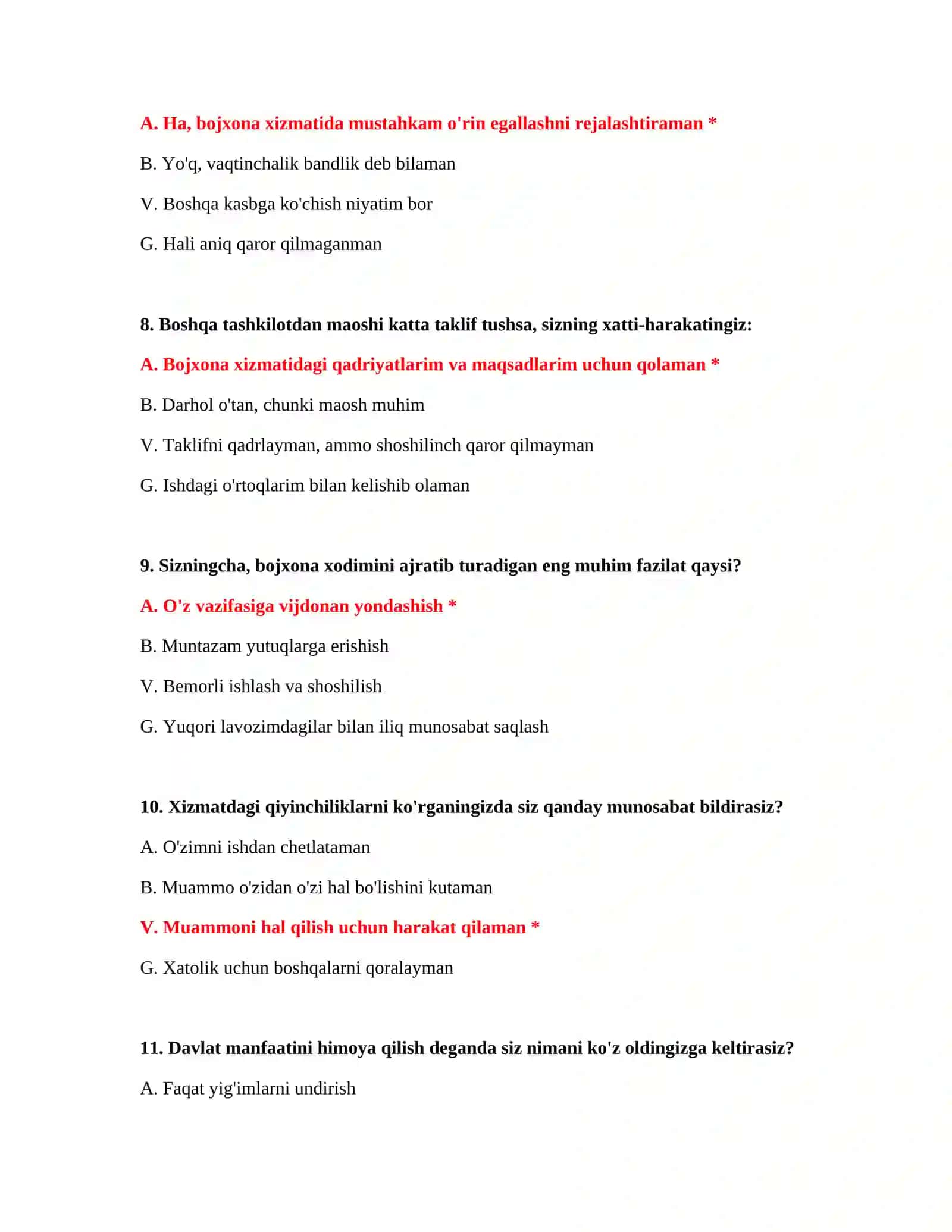 Bojxona xizmati kasbiy tanlovi nomzodlar uchun mantiqiy testlar 4