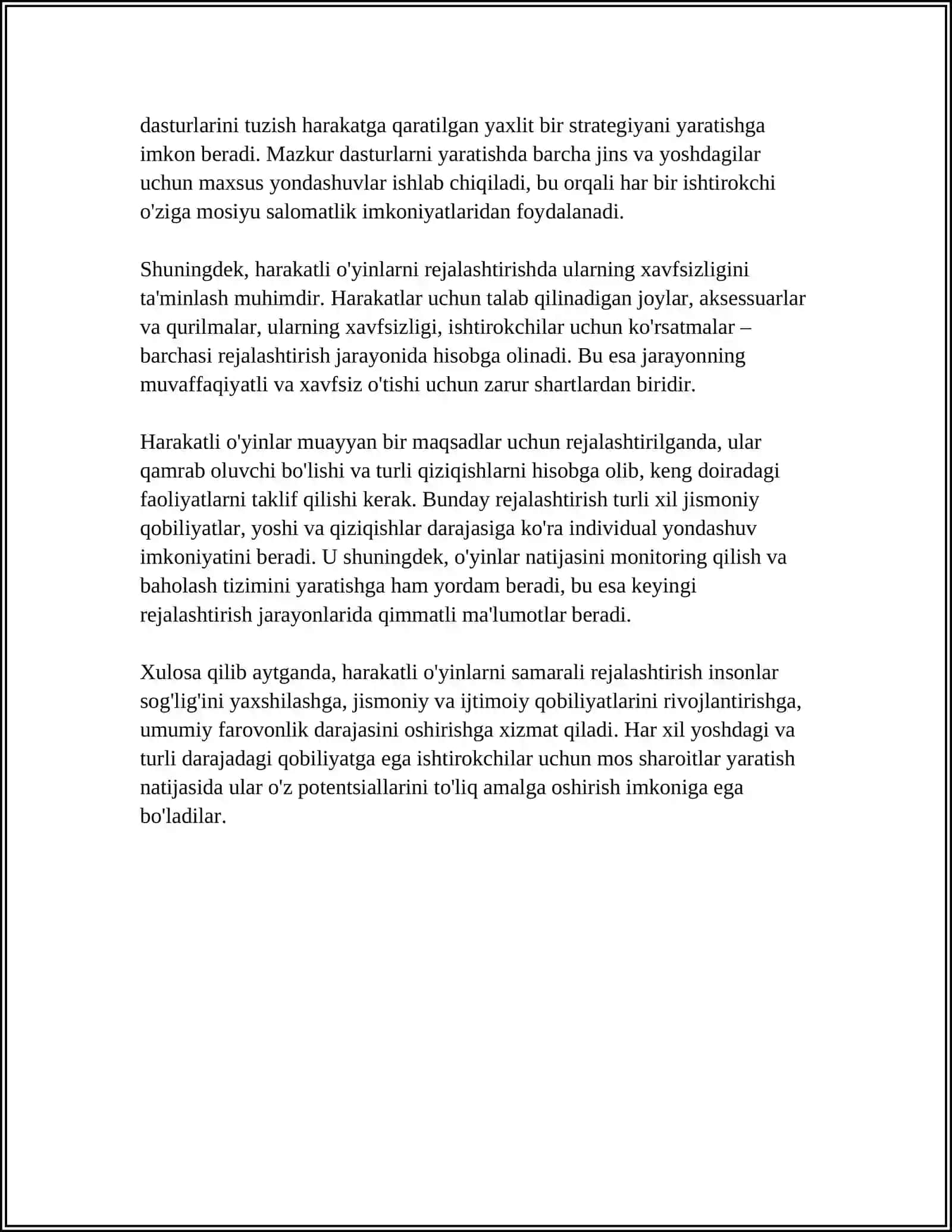 HARAKATLI O’YINLARNI REJALASHTIRISH VA NAZORAT QILISH HARAKATLI O’YINLAR JARAYONIDA SPORT ANJOMLARI VA INSHOOTLARDAN FOYDALANISH 4