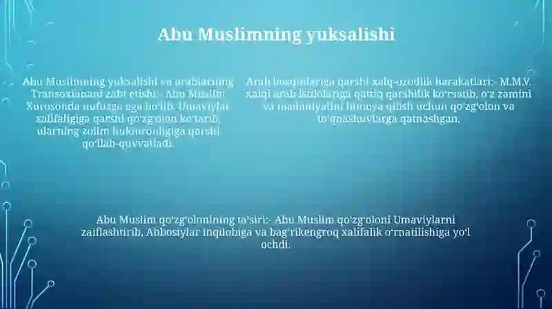 Movarounnahr Va Xurosonda Arablar Bosqiniga Qarshi Xalq Ozodlik Harakatlari.Abj Muslim QoʻZgʻOloni Xudarganov🦅 4