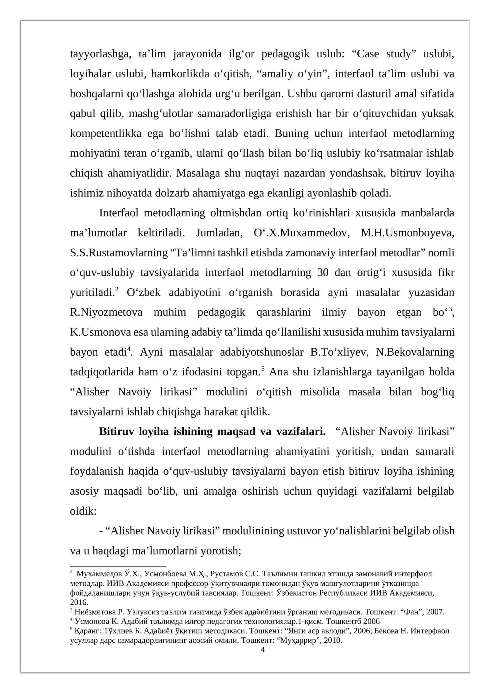 Alisher Navoiy lirikasi” modulini o‘qitishda interfaol metodlardan foydalanish” 4