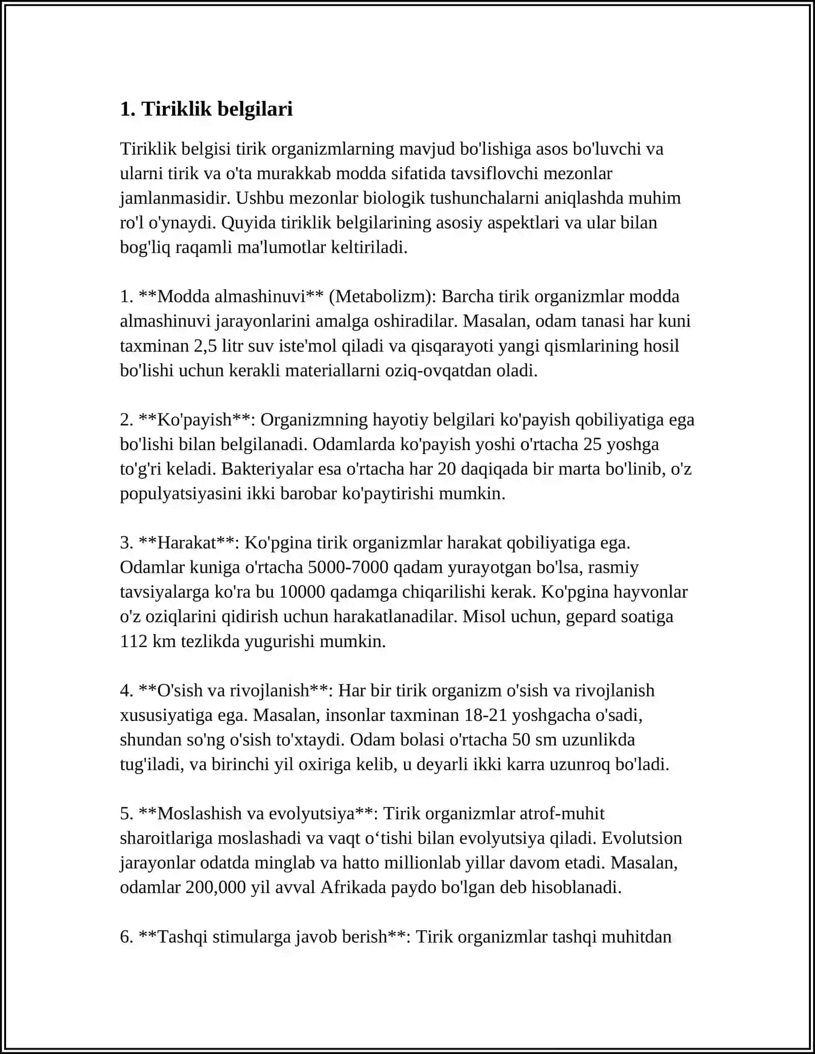 TIRIKLIK BELGILARI.HUJAYRANING OZIQLANISHI VA RIVOJLANISHI 4