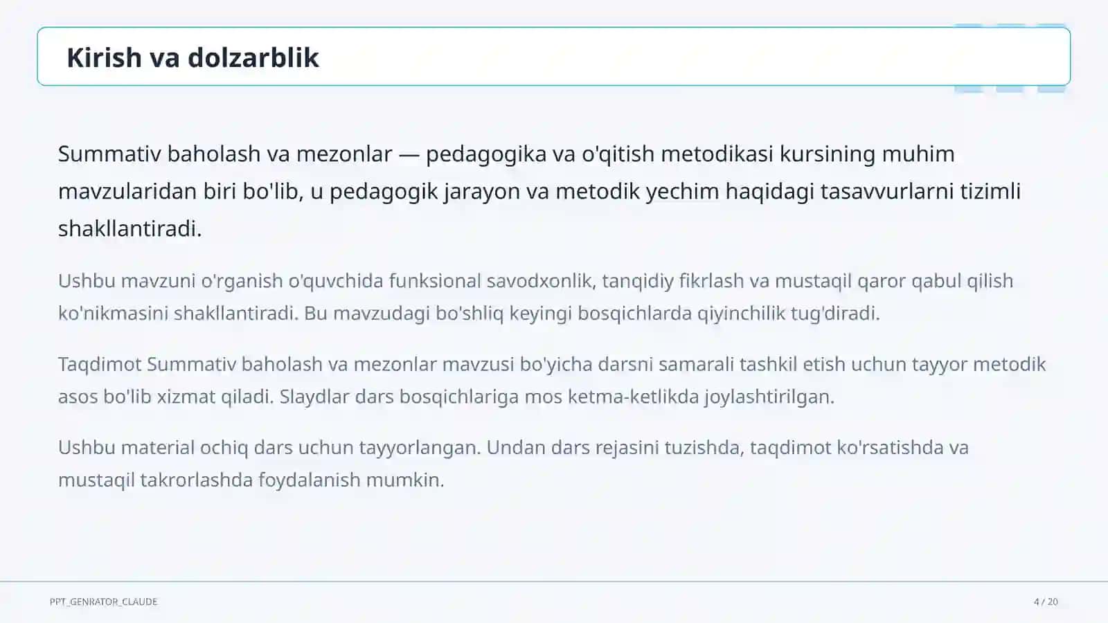 Summativ baholash va mezonlar 4