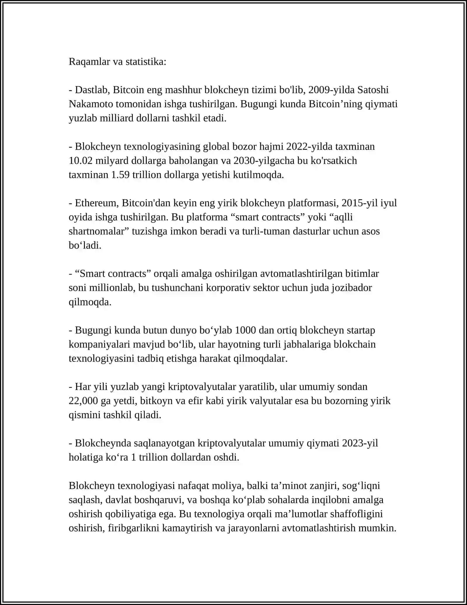 BLOKCHEYN TEXNOLOGIYASI VA UNDAN FOYDALANISH YO'LLARI 4