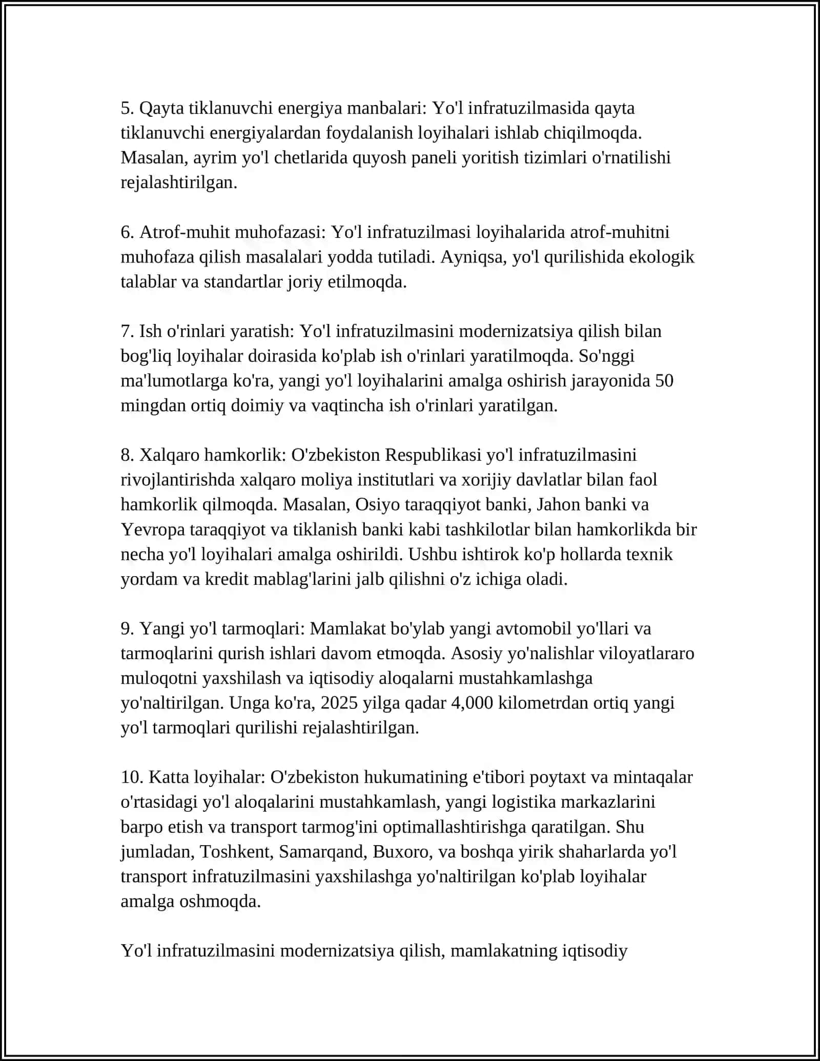 O‘ZBEKISTON RESPUBLIKASINING 2030-YILGACHA BO‘LGAN DAVRGA MO‘LJALLANGAN TRANSPORT STRATEGIYASI 4