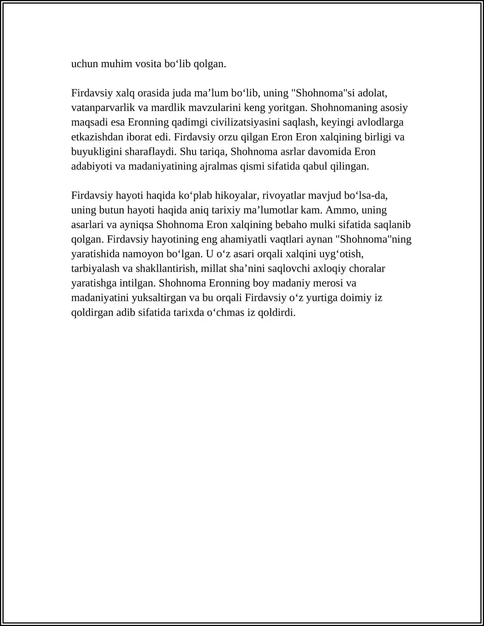 FIRDAVSIYNING SHOXNOMA ASARI MAVZUSIDA 20 BETLI REFERAT 4