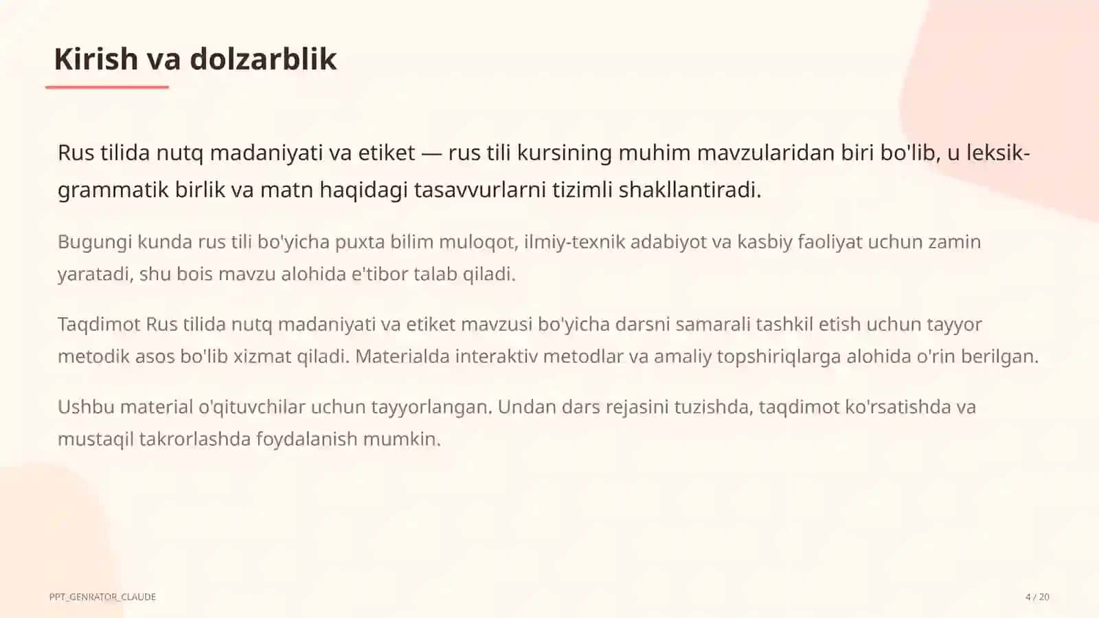 Rus tilida nutq madaniyati va etiket (11-sinf) 4