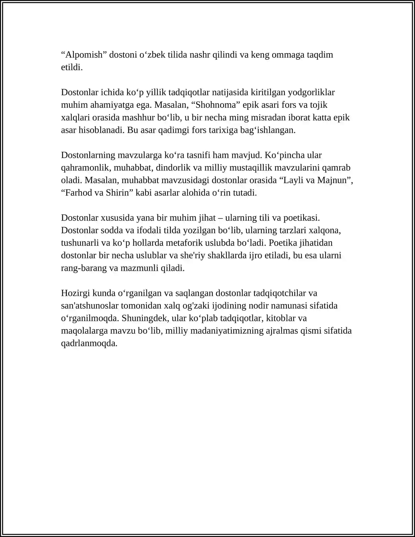 DOSTON JARRING VA UNING IJRO XUSUSIYATLARI.LOF JANRI 4