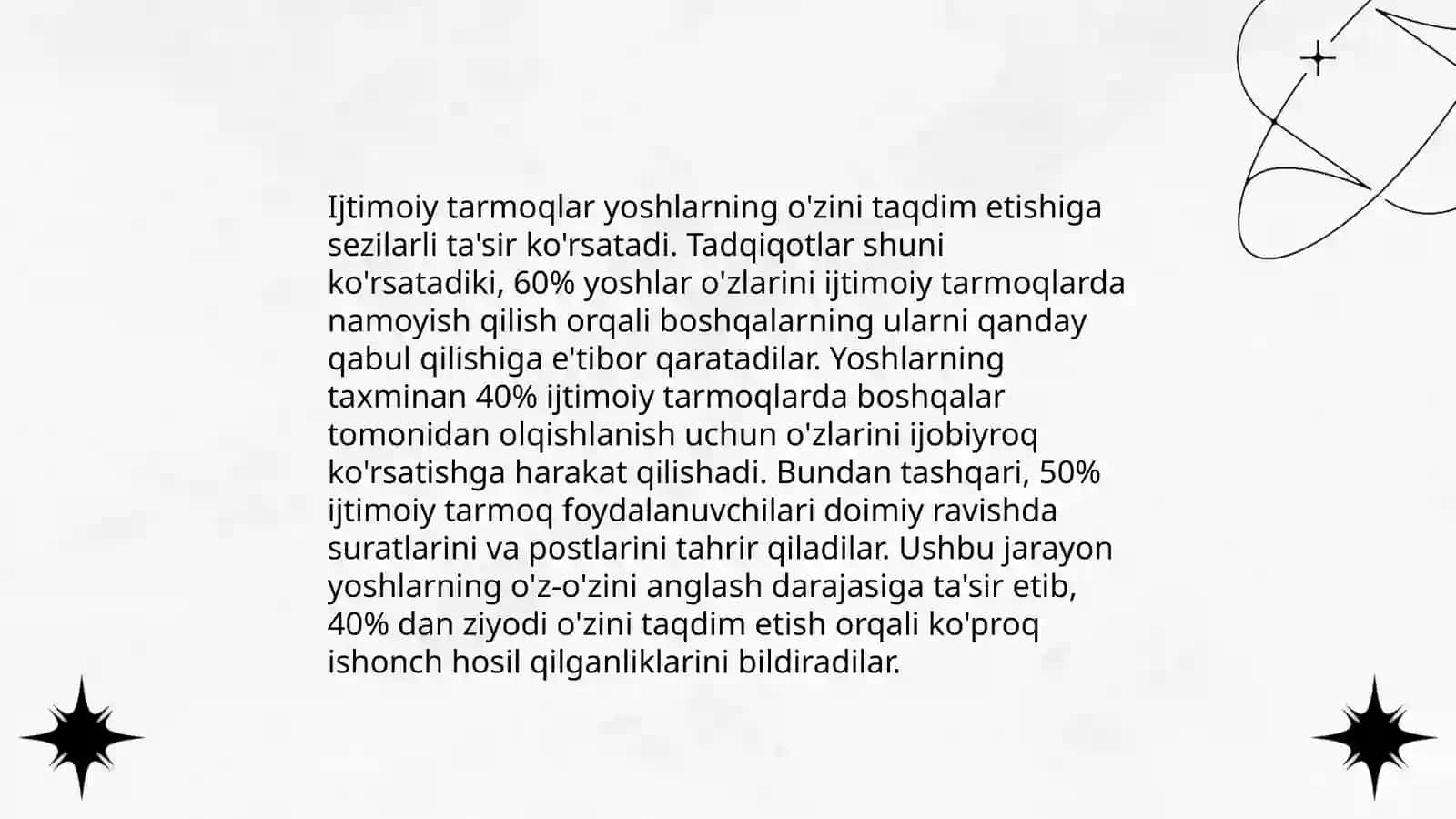Ijtimoiy tarmoqlar O'spirin yoshdagilarning o'z o'zini baholashiga va o'zini taqdim etishiga qanday ta'sir qiladi? 4