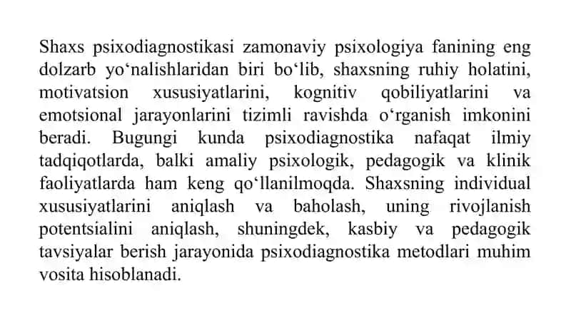 Shaxs psixodiagnostikasida qo’llaniladigan metodikalar tasnifi. 4