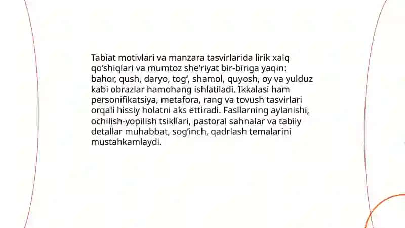 Lirik xalq qoʻshiqlari va mumtoz she'riyatimiz oʻxshashliklar 4