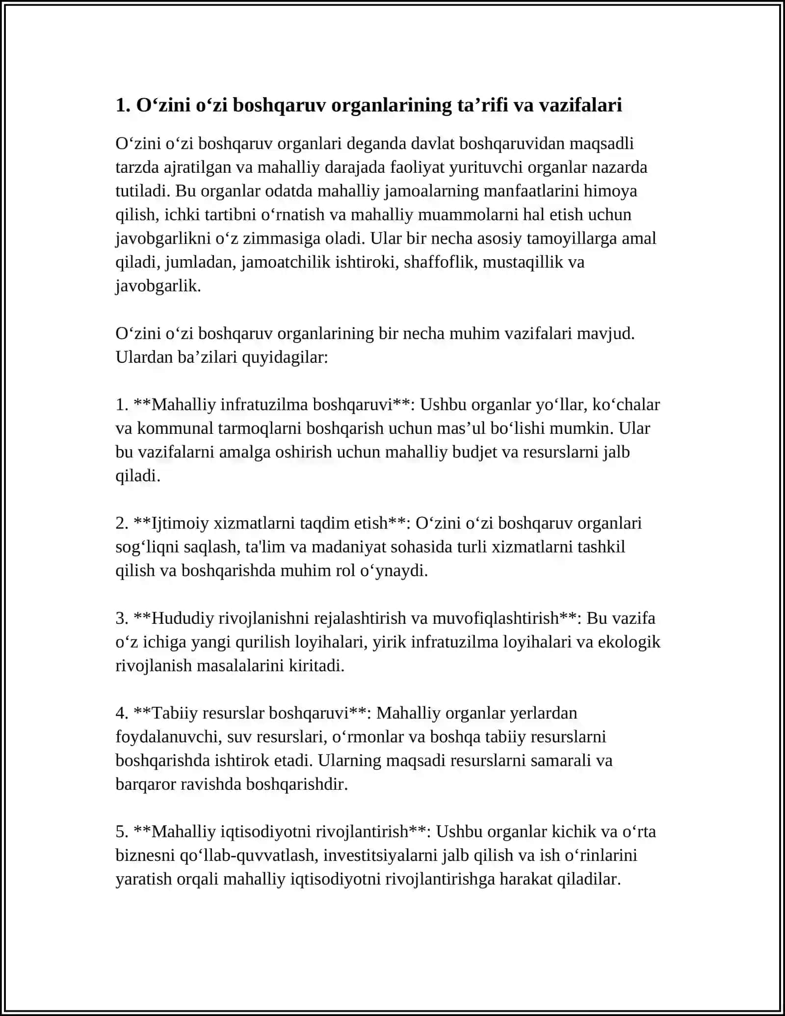 O‘ZINI O‘ZI BOSHQARUV ORGANLARINING FAOLIYATI VA ULARNING JAMIYATNI DEMOKRATLASHTIRISHDAGI O‘RNI 4