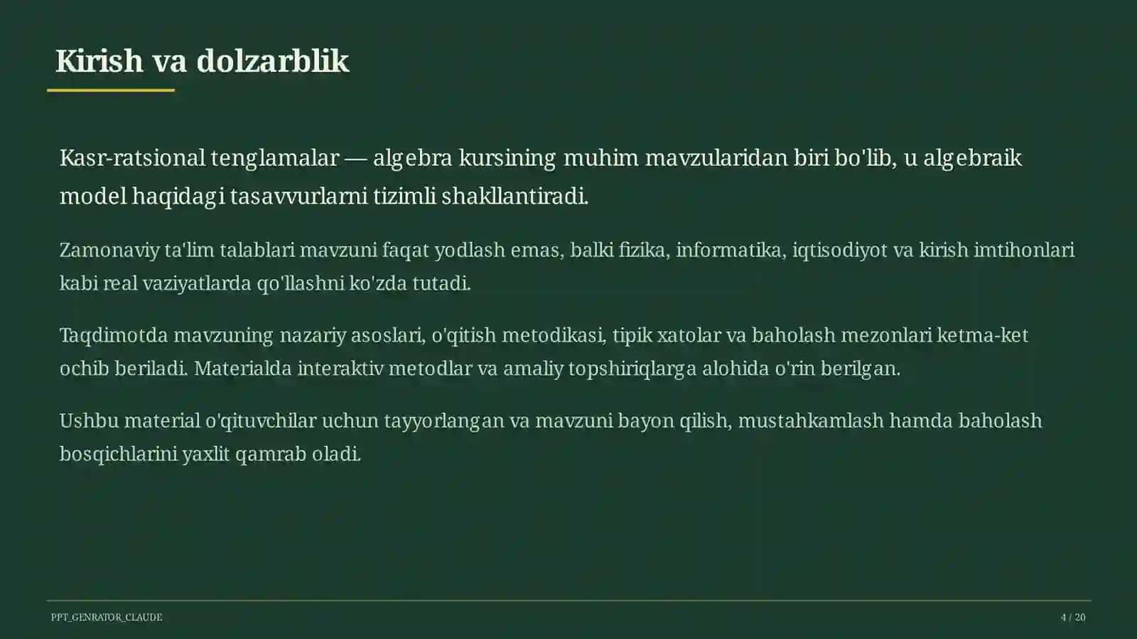 Kasr-ratsional tenglamalar (8-sinf) 4