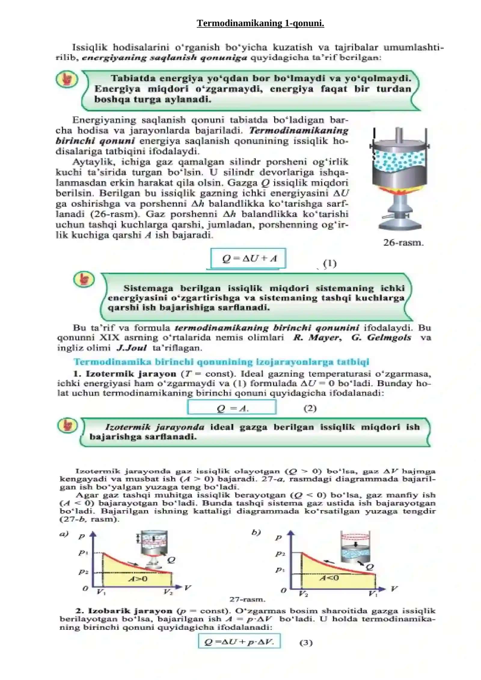 Gazlarning issiqlik sig‘imi. Ichki energiya. Issiqlik miqdori 4