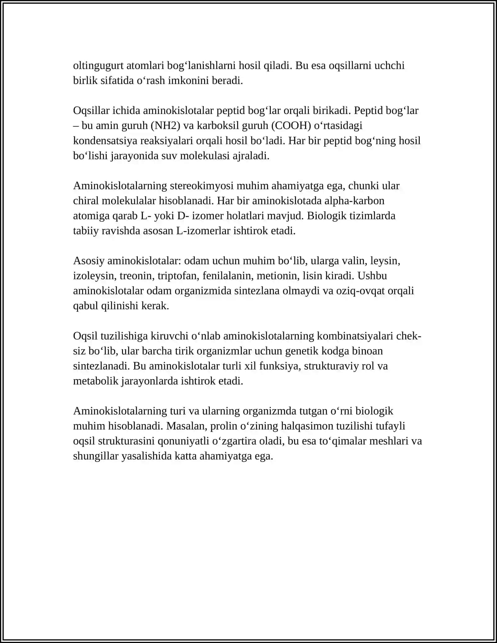 AMINOKISLOTALAR VA ULARNING BIOLOGIK AHAMIYATI 4