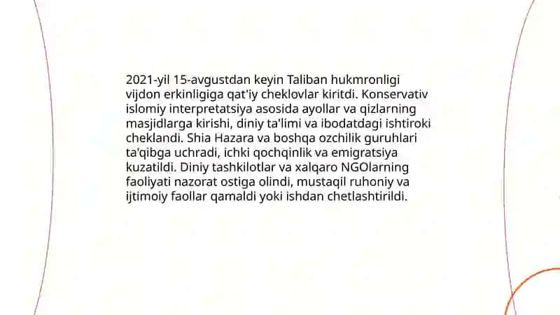 Afgʻonistonda hozirgi kundagi vijdon erkinligi tamoyillari 4