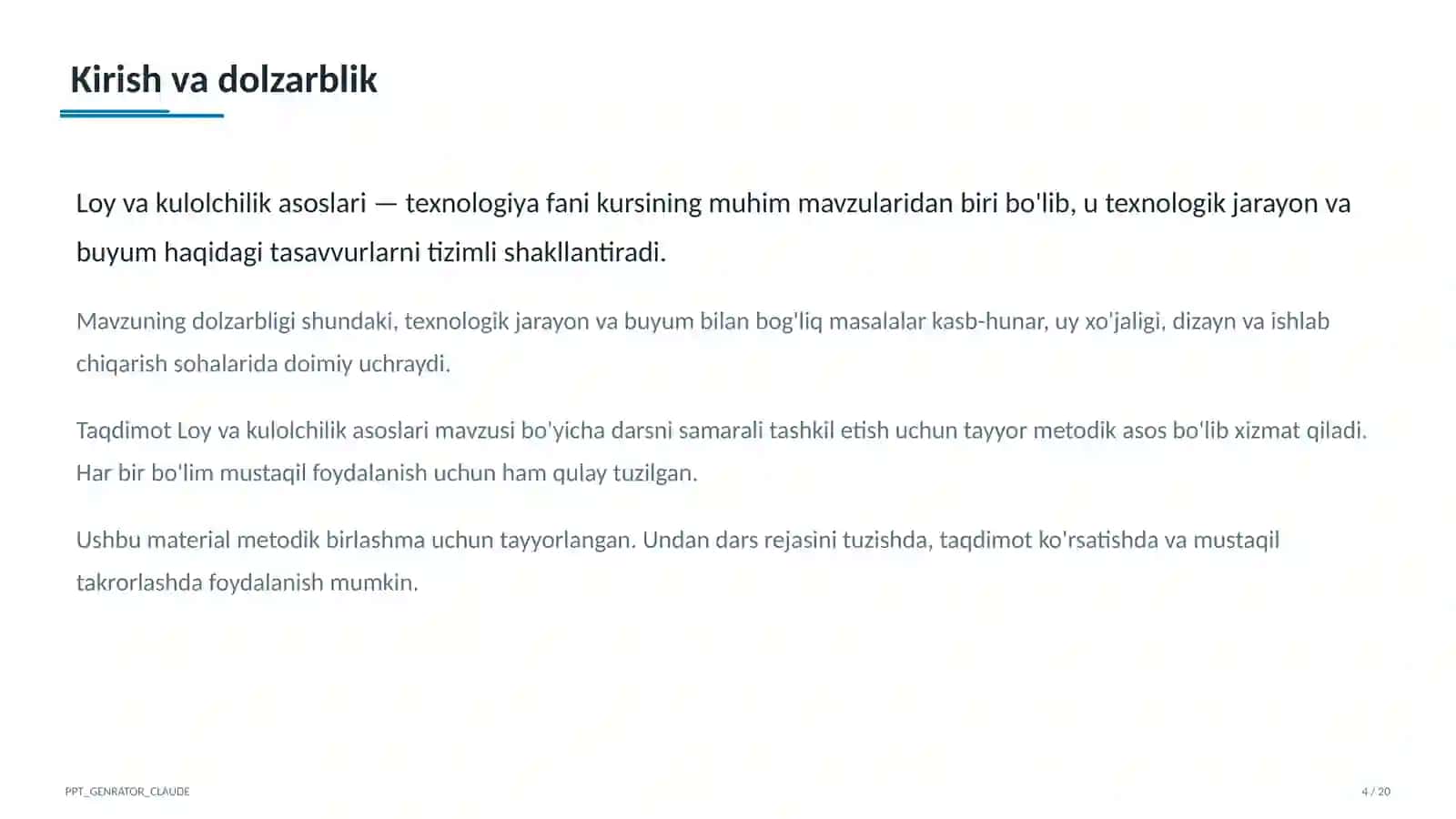 Loy va kulolchilik asoslari (4-sinf) 4