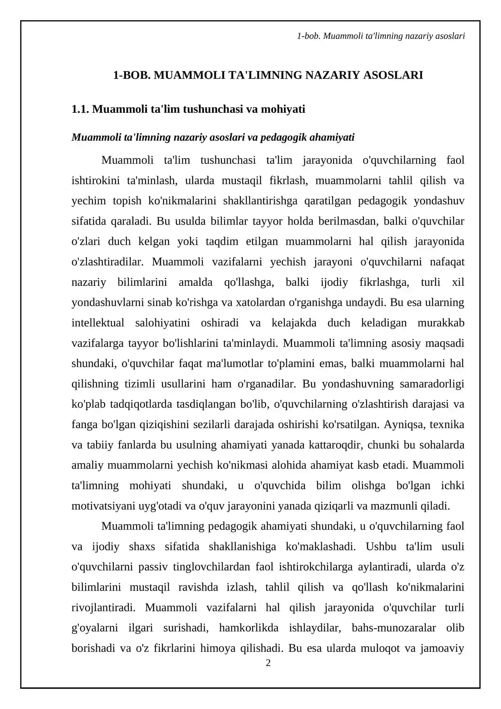 Muammoli ta'lim vazifalari. Muammoli ta'limni tashkil etishning o'ziga xos jihatlari 4