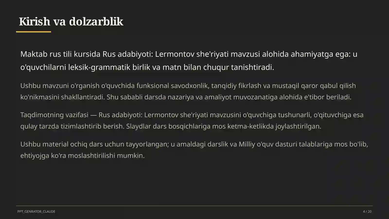 Lermontov she'riyati (9-sinf) 4