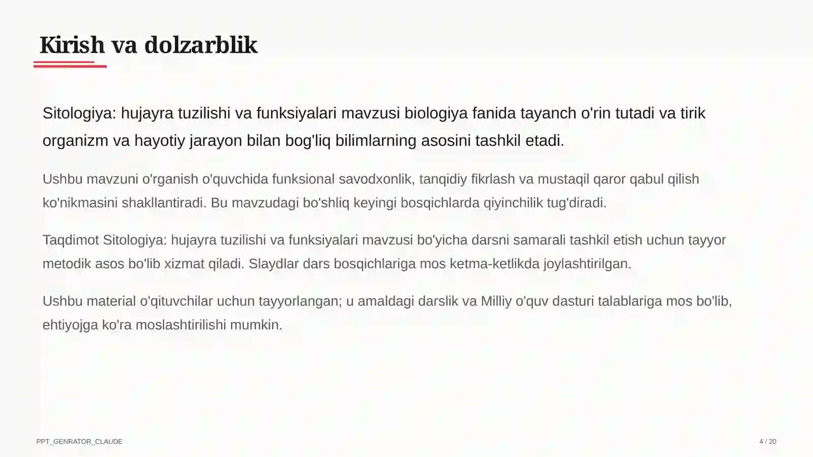 Sitologiya: hujayra tuzilishi va funksiyalari (9-sinf) 4