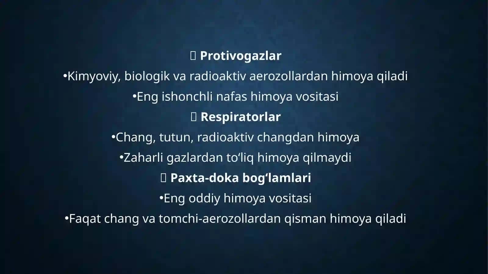 Nafasorganlarini himoyalovchi individual (shaxsiy) himoyavositalari 4