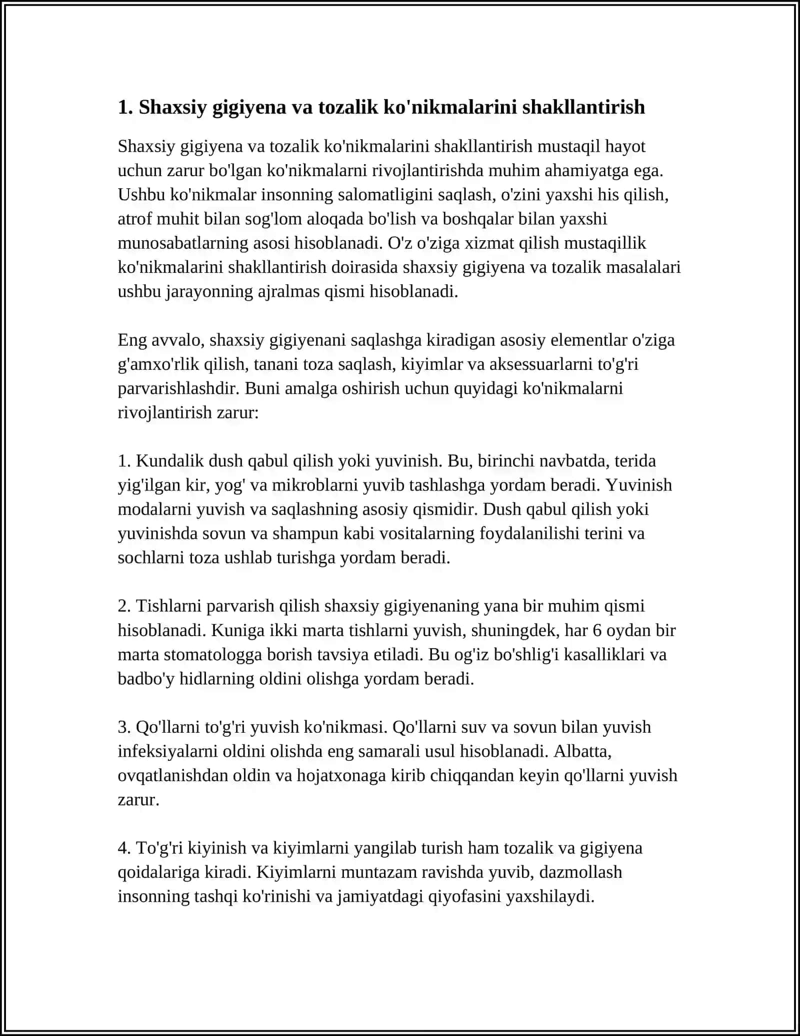 O'Z O'ZIGA XIZMAT QILISH MUSTAQILLIK KOʻNIKMALARINI SHAKLLANTIRISH 4