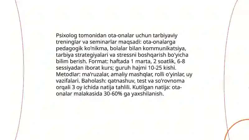 Psixologning ota-onalar bilan olib boriladigan ishlari 4