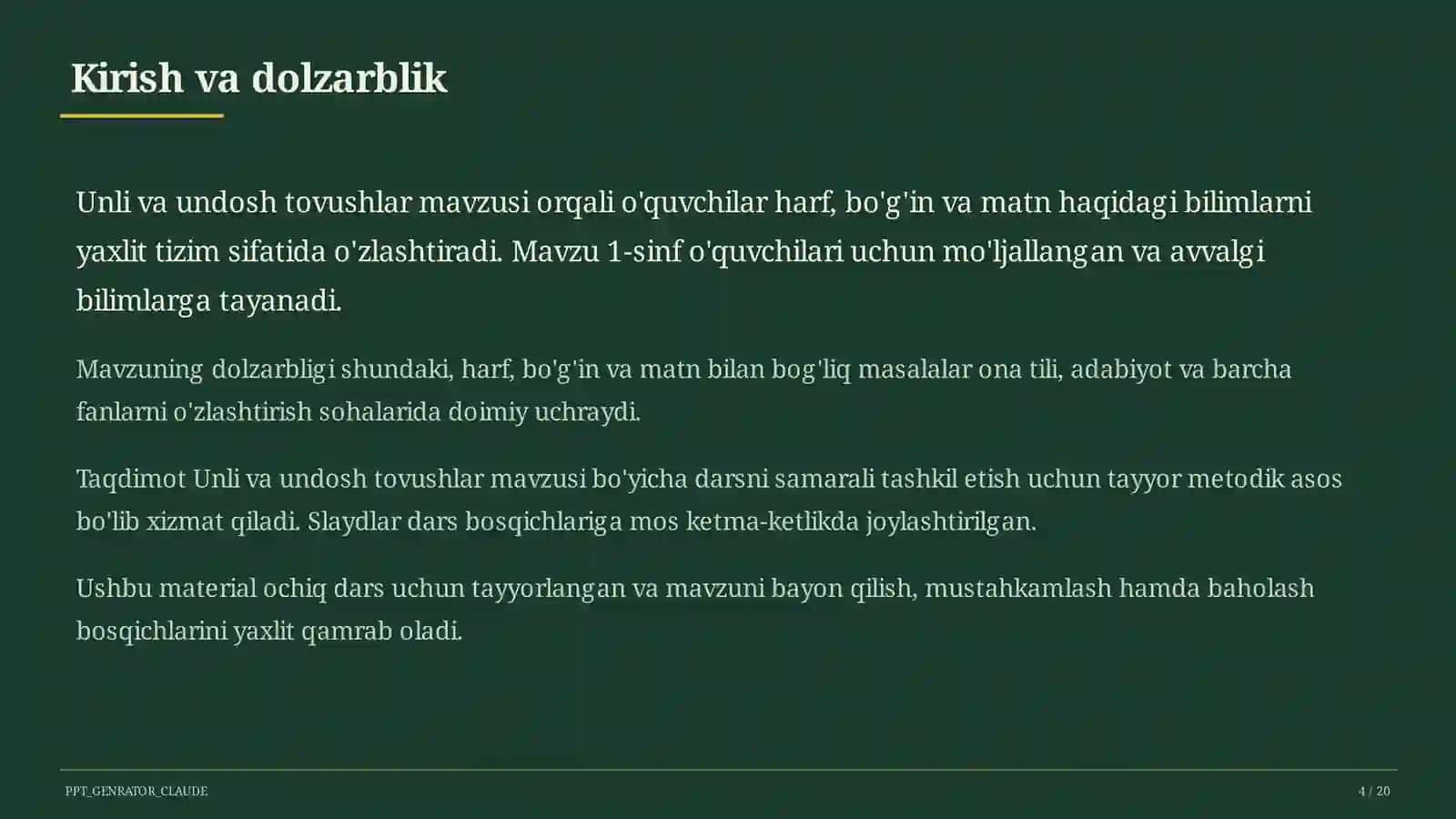 Unli va undosh tovushlar (1-sinf) 4