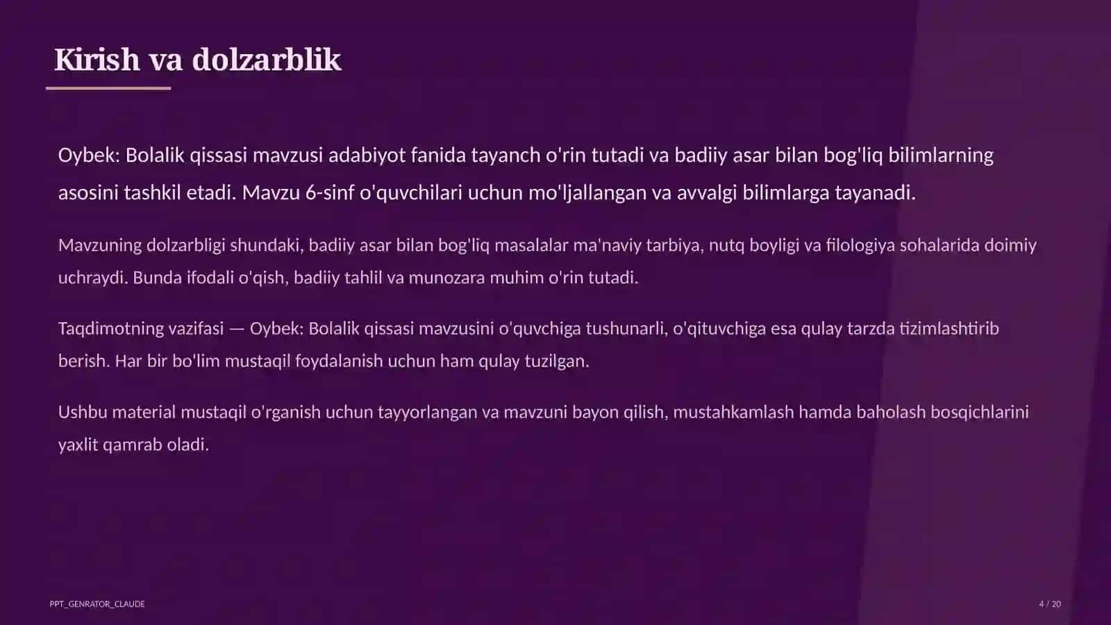 Oybek: Bolalik qissasi (6-sinf) 4