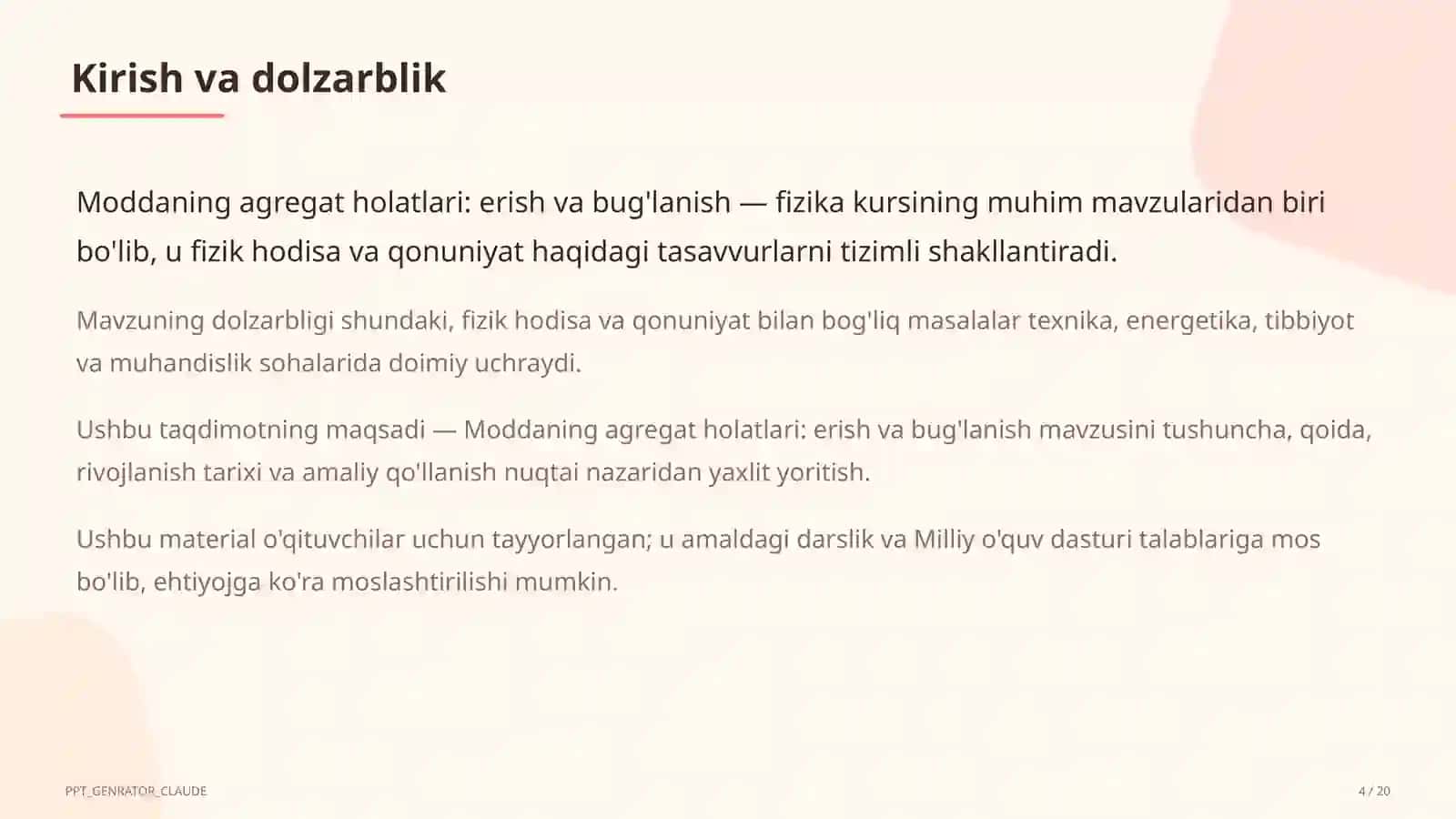 Moddaning agregat holatlari: erish va bug'lanish (8-sinf) 4