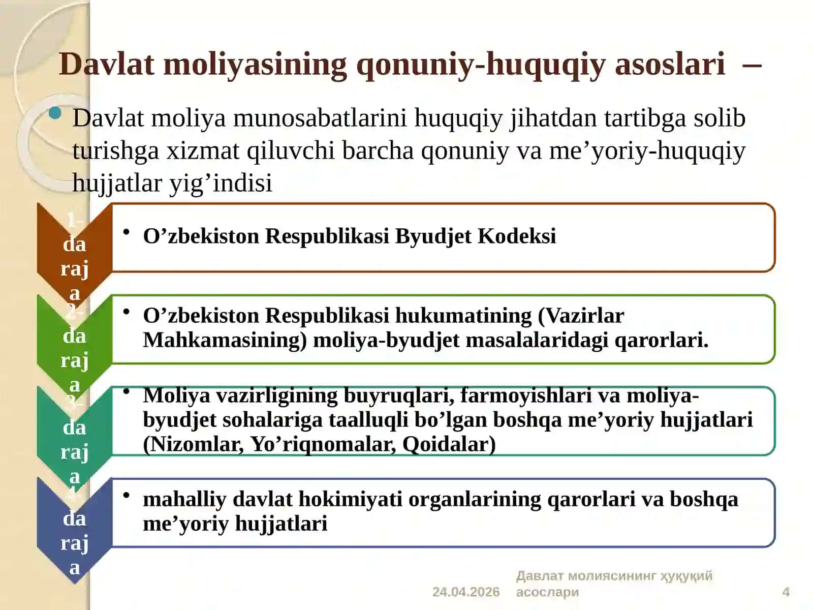 Davlat byudjetini amalga oshirishning huquqiy asoslari 4
