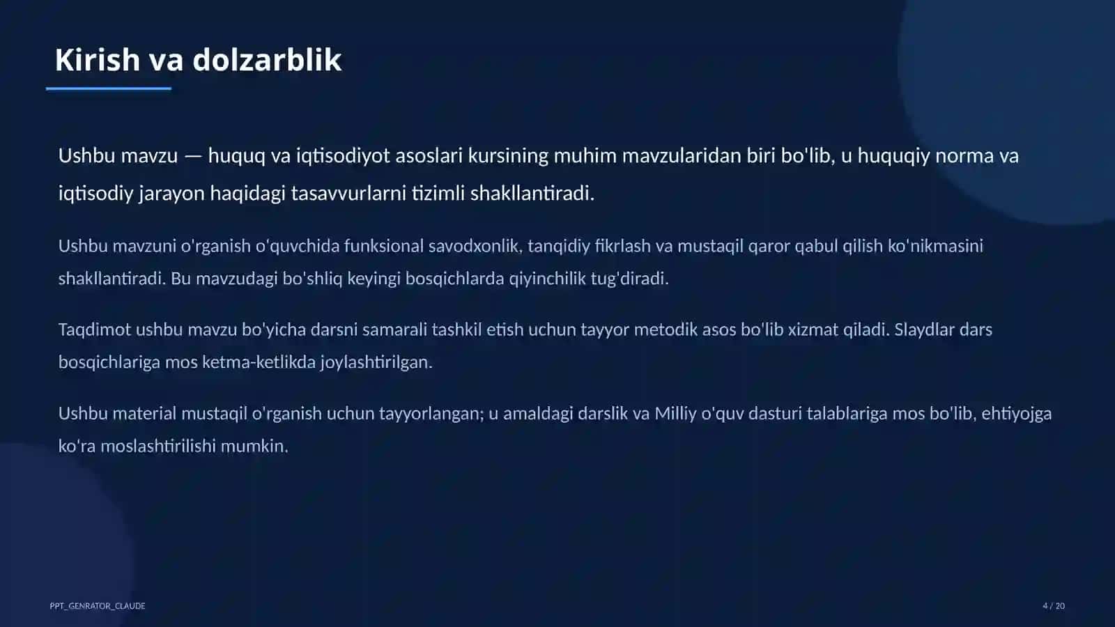 O'zbekiston Respublikasi Konstitutsiyasi: asosiy tamoyillar (9-sinf) 4
