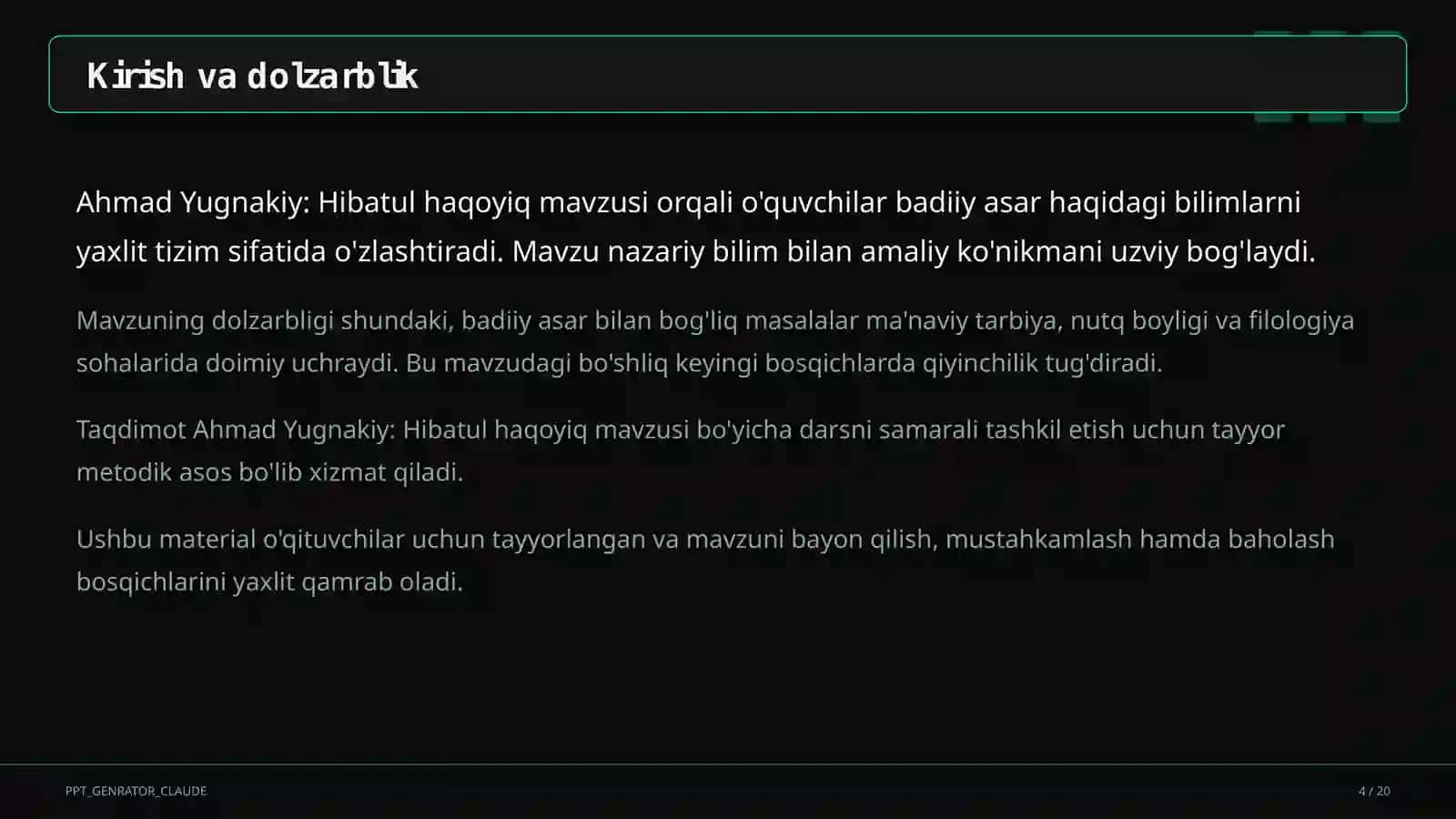 Ahmad Yugnakiy: Hibatul haqoyiq (7-sinf) 4
