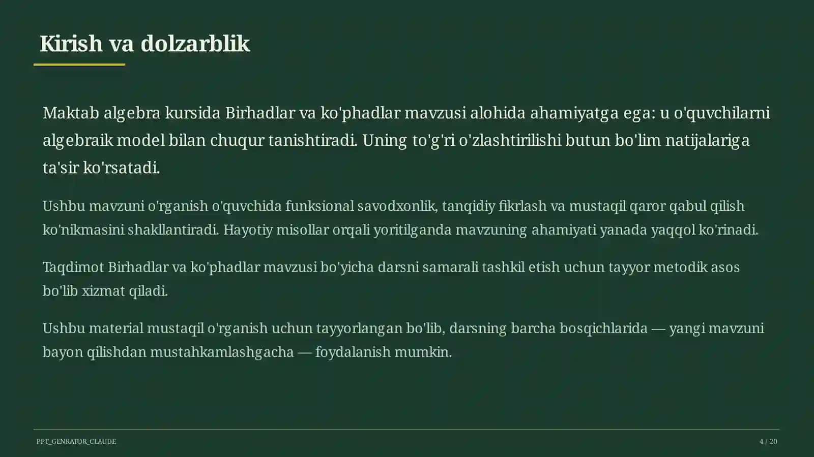 Birhadlar va ko'phadlar (7-sinf) 4