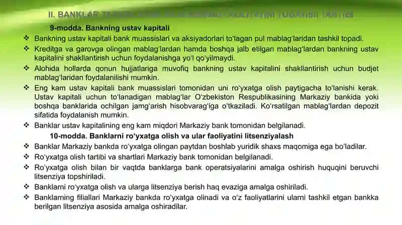 BANKLAR VA BANK FAOLIYAT TO’G’RISIDA QONUN 4