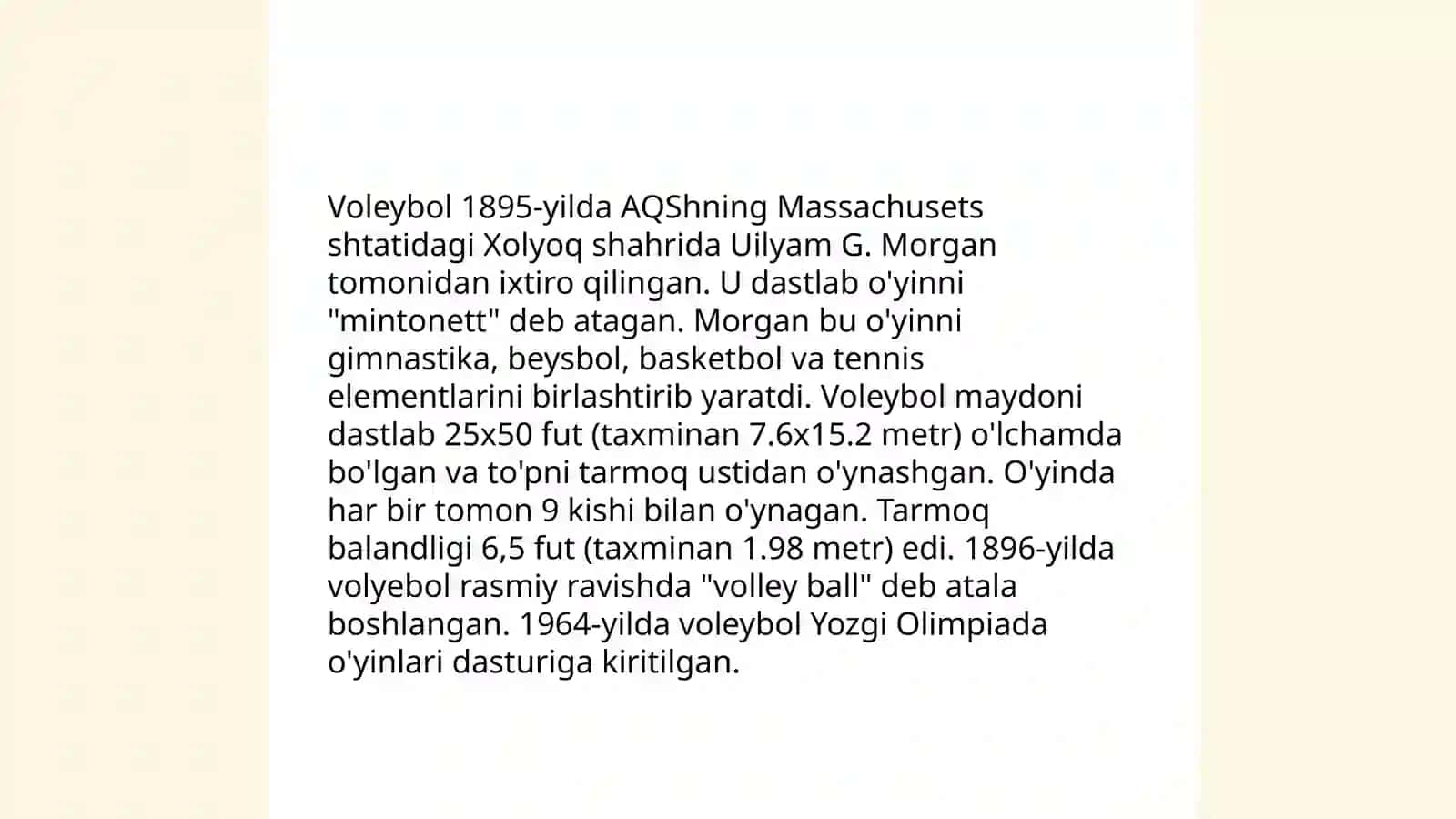 Voleybol o‘yinning paydo bo‘lishi va rivojlanish tarixi 4