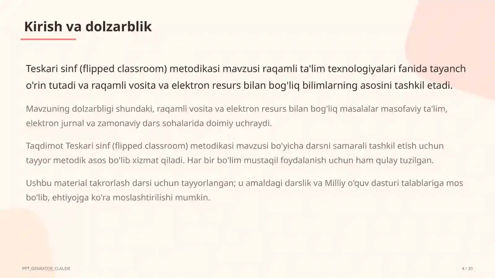 Teskari sinf (flipped classroom) metodikasi 4