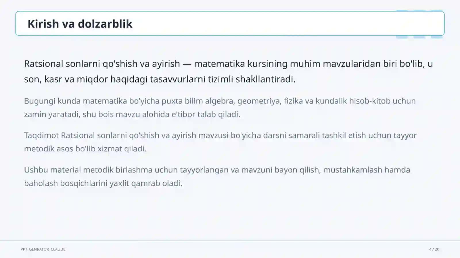 Ratsional sonlarni qo'shish va ayirish (6-sinf) 4