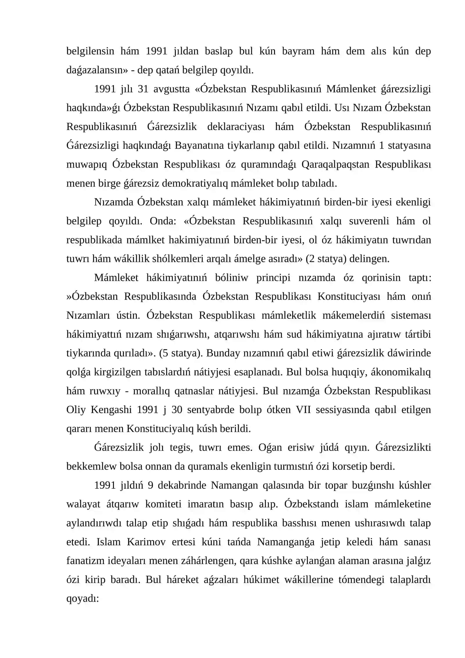 Ǵárezsiz Ózbekstan Respublikasınıń dúziliwi hám onıń tariyxıy áhmiyeti 4