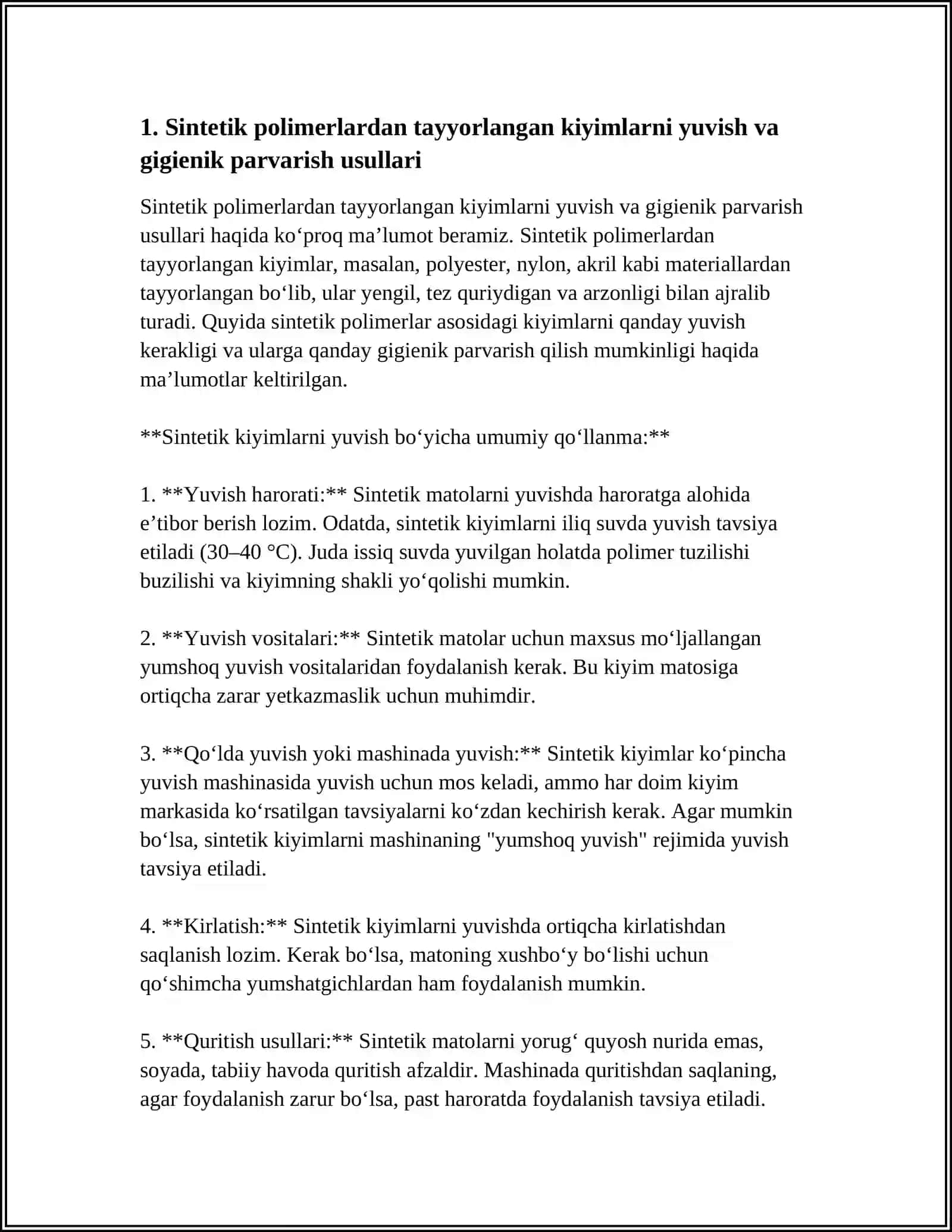 KIYIM BOSHLAR VA OYOQ KIYIMLAR GIGENIYASI. KUNDALIK TURMUSHDAGI FOYDALANILADIGAN SENTETIK POLIMER MATERILALARDA TAYORLANGAN UY TO'ZG'OR BUYUMLARI 4