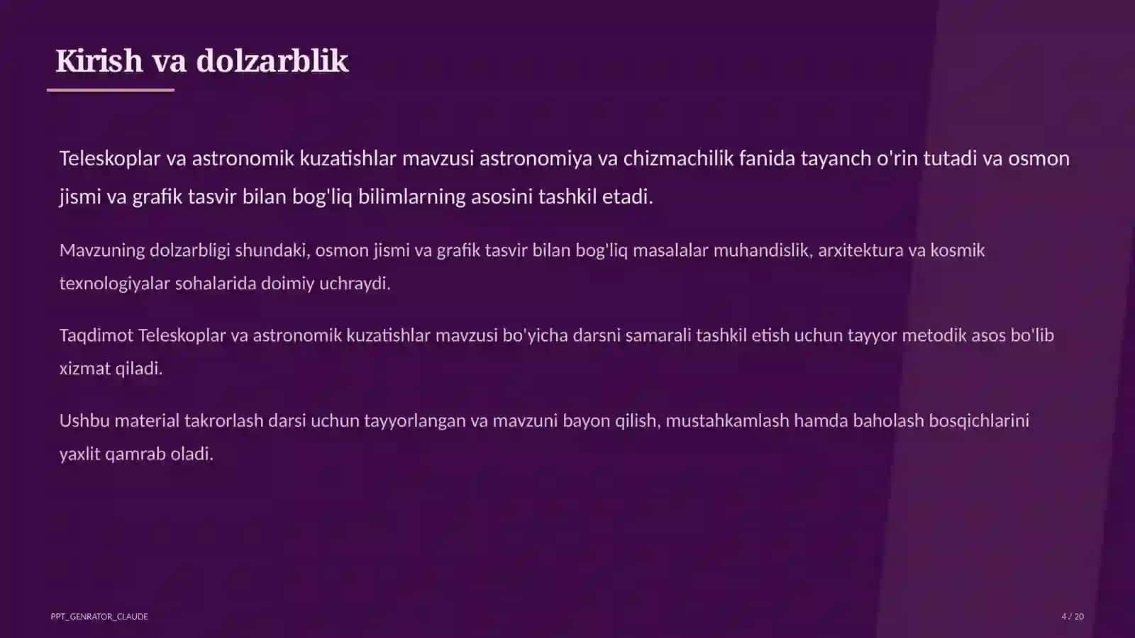 Teleskoplar va astronomik kuzatishlar (10-sinf) 4