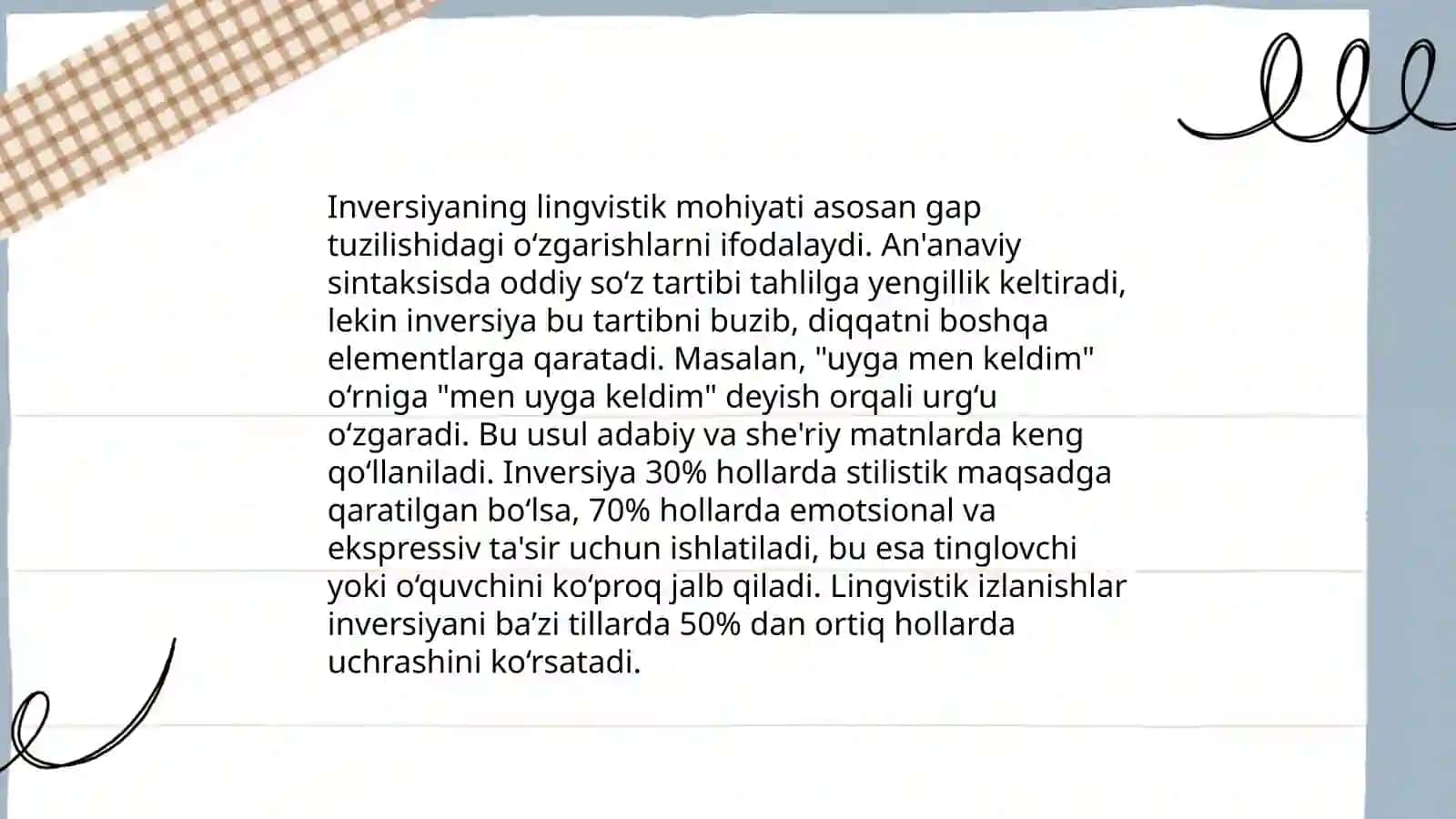 Gapning aktual boʻlinishi. Sintaktik inversiya 4