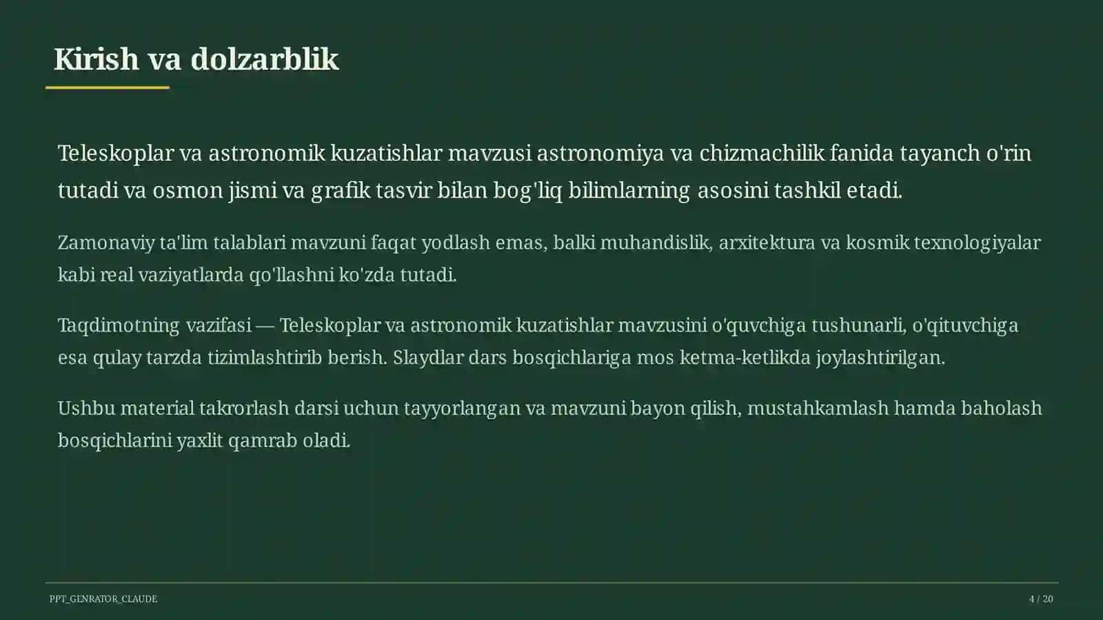 Teleskoplar va astronomik kuzatishlar (10-sinf) 4