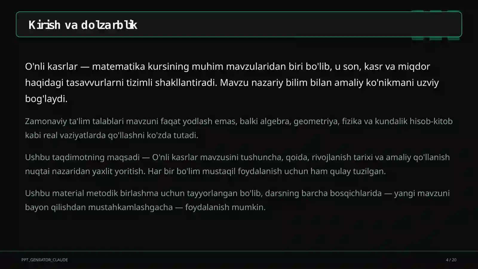 Matematika O'nli kasrlar (5-sinf) 4