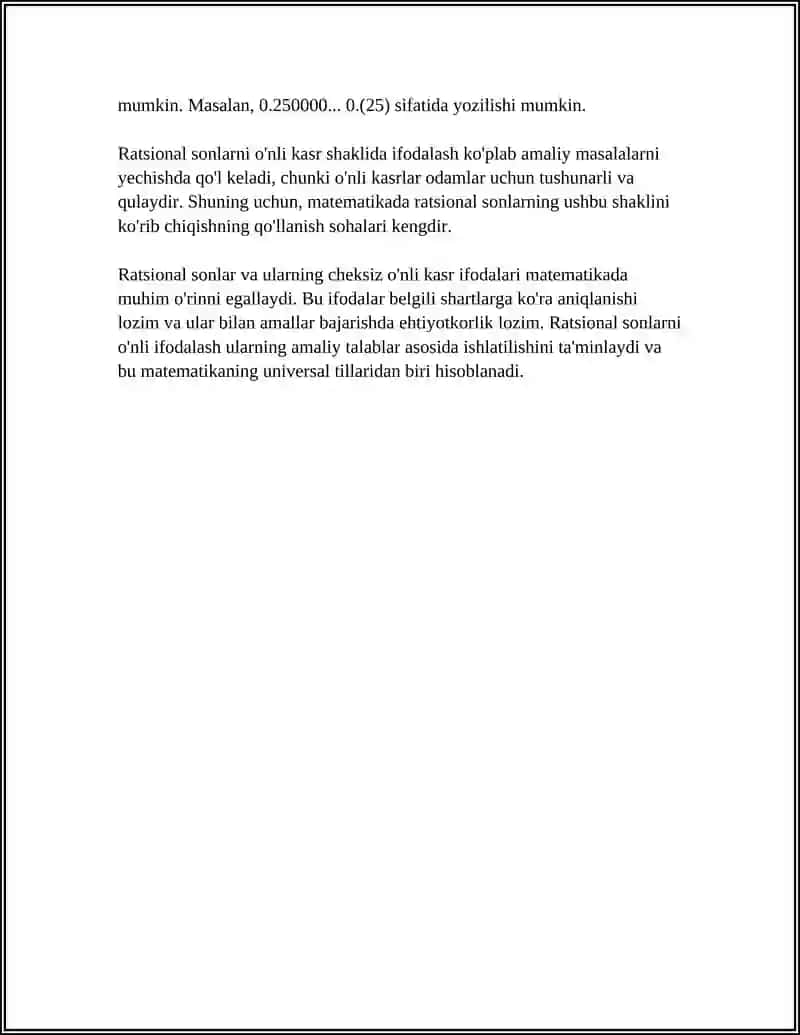 RATSIONAL SONLARNI CHEKSIZ O'NLI KASR SHAKLIDA TASVIRLASH 4