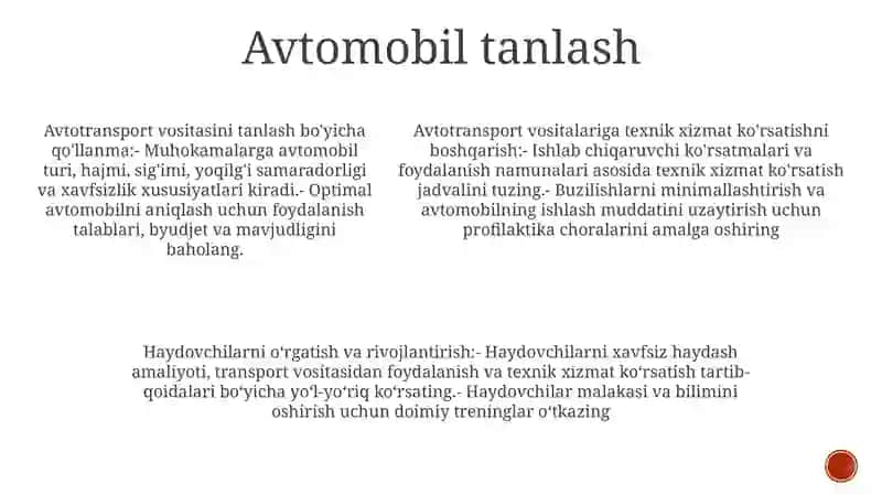 Transport Vositalarini Boshqarishni O'Rgatish 4